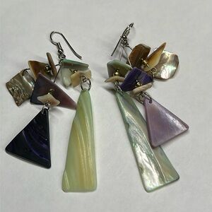 Multi colored shell subdued colors artsy dangle earrings